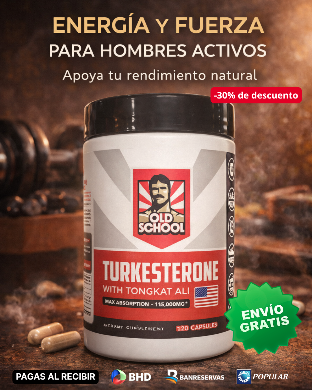 TURKESTERONE | Energía, Fuerza y Vitalidad Masculina (120 Cápsulas)💪🔥