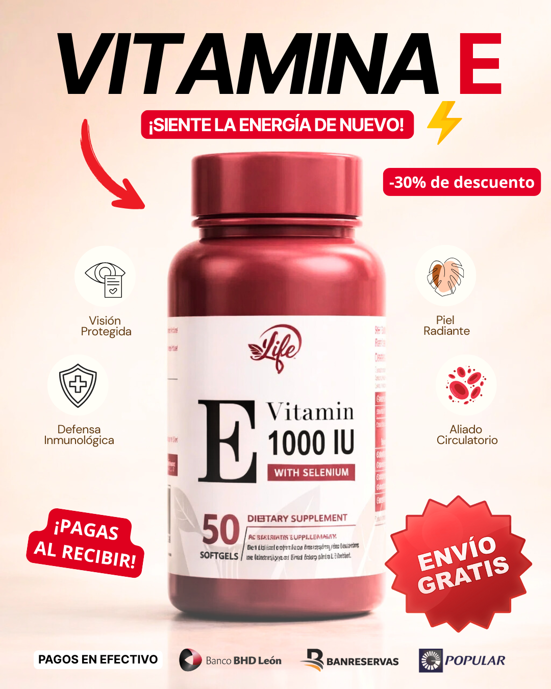 Vitamina E 400 UI - Antioxidante Natural | Piel Radiante y Sistema Inmune