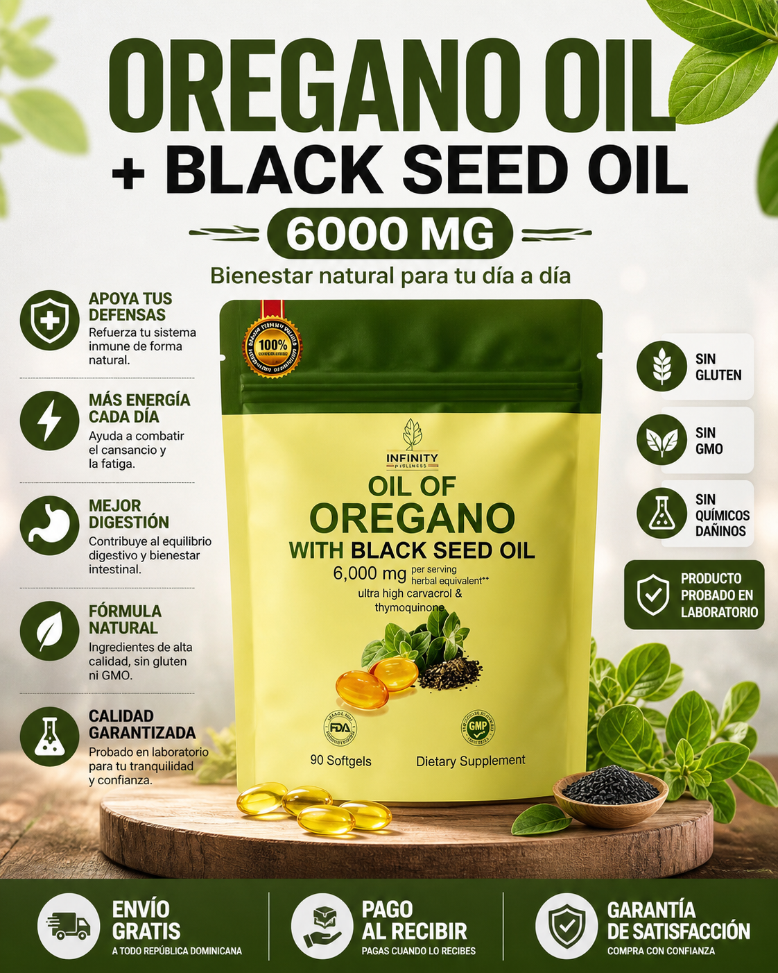 ¿Te sientes cansado, sin energía o quieres reforzar tu bienestar? 🤔🌿 Oregano Oil + Black Seed Oil 6000 mg