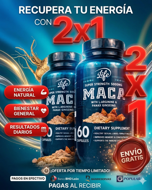 MACA PERUANA 5000mg – ¡LLÉVATE 2 POR 1 HOY! 🔥